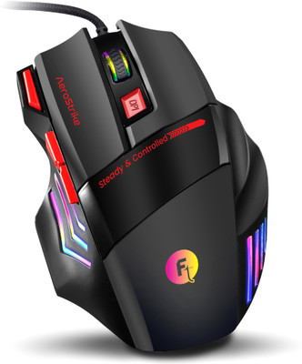 Frontech AeroStrike Wired USB Gaming Mouse with 7 Buttons | Stylish Grip 7200 DPI Wired Ambidextrous Optical  Gaming Mouse(USB 2.0, Black, Red)