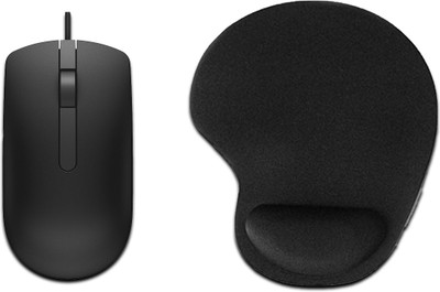 D25 Combo Pack of USB 2.0 Wired Mouse and Wrist Support Mousepad for Laptop,Computer Wired Ambidextrous Optical  Gaming Mouse(USB 2.0, Black)