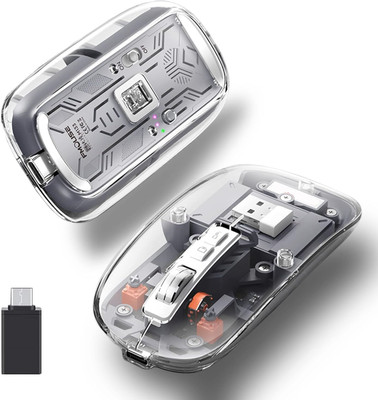 RETRACK Tri-Mode (Dual BT5.1+2.4GHz) LED Battery Rechargeable 4DPI Transparent Silent Wireless Ambidextrous Optical  Gaming Mouse  with Bluetooth(Bluetooth, 2.4GHz Wireless, Transparent Grey)