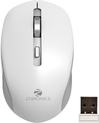 ZEBRONICS Jaguar Wireless Ambidextrous Optical Mouse Wireless Mouse, High Precision, 4 Buttons, Plug & Play Ambidextrous(2.4GHz Wireless, White)