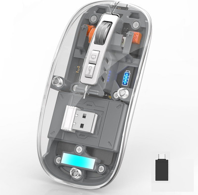 RETRACK Slim Rechargeable Transparent Clear, 4 Adjustable DPI, Silent Click LED Battery Wireless Optical Mouse  with Bluetooth(Bluetooth, 2.4GHz Wireless, Grey)