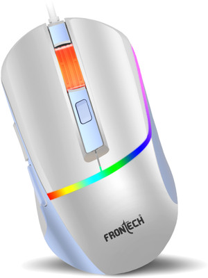Frontech MS-0105 | 6 Key Rainbow RGB Backlit Effect | 7 LED Lighting| 7200 DPI Wired Ergonomic Optical  Gaming Mouse(USB 2.0, White, Blue)