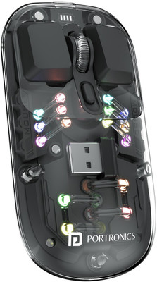 Portronics Toad 5 Transparent Wireless Mouse, Bluetooth & 2.4 GHz, Rechargeable, RGB Light Wireless Ambidextrous Optical Mouse  with Bluetooth(Bluetooth, 2.4GHz Wireless, Black)