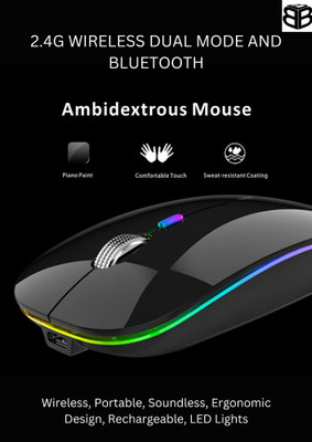 Triple B LED SILENT CLICK & ERGONOMIC DESIGN, Wireless Ambidextrous Hybrid  Gaming Mouse  with Bluetooth(2.4GHz Wireless, Black)