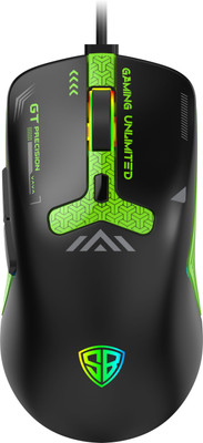 SpinBot Clutch GT500 with 3600 DPI Gaming Sensor|6 Button|Rainbow Breathing effect|70gm| Wired Ergonomic Optical  Gaming Mouse(USB 2.0, Black, Green)