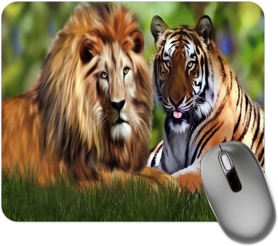 dk printing Lion With Tiger Printed Mouse Pad Mousepad(Black)