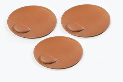 CLADD INTERNATIONAL Vegan Leather Round Mouse Pad Wrist Rest Ergonomic Stitched Edge Pack of 3 Mousepad(Brown)