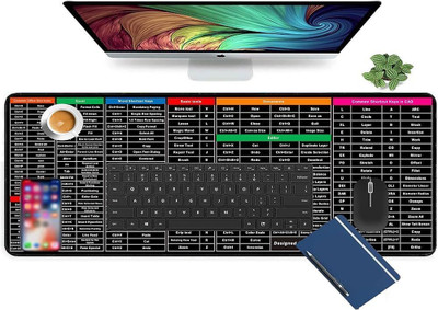 SKYBUCKET keyboard mat shortcut key Size 70*30 Black Color Non Slip Base Mousepad(Black)