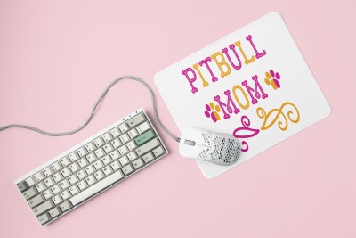 MiTrends Pitbull Mom Yellow And Pink Text -printed Mousepads for pet lovers(20cm x 18cm) Mousepad(White)