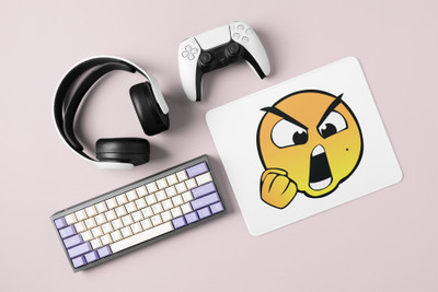 Rushaan Open Mouth Angry Emoji- Emoji Printed Mousepad For Emoji Lovers Non Slip Base Mousepad(White)