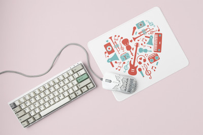 Rushaan Musical instrument Printed In Heart- Printed Mousepads For Music Lovers Non Slip Base Mousepad(White)