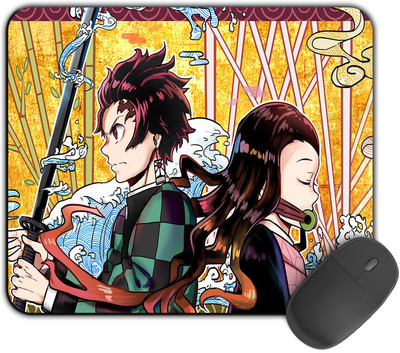 Kirmada Printed Designer Mouse Pad Tanjiro And Nezuko Art Non-Slip Demon Slayer Non Slip Base Mousepad(Multicolor)