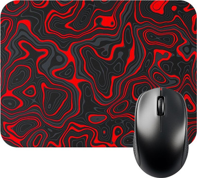 FINIXSTORE Premium Crimson Waves Printed (9 inch x 7 inch) Non Slip Base Mousepad(Red, Grey, Black)