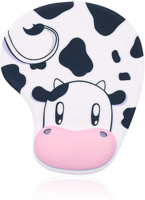 Zorbes Ergonomic Mouse Pad with Wrist Rest ,Non-Slip Backing Cow Anime Cute Gel Non Slip Base Dual Sided Mousepad(White)
