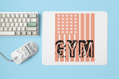Rushaan Gym Written in Front of a Flag,(BG Orange) - Printed Mousepad Non Slip Base Mousepad(White)