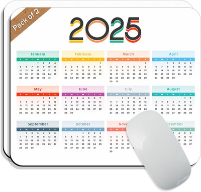 FirseBUY 2025 Calendar Mouse Pad - Pack of 2 Laptop Computer Mouse Mat Non-Slip Rubber Mousepad(White)