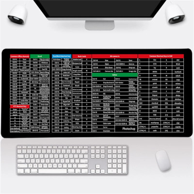 microware Large Computer Gaming Mouse Pad,Keyboard Shortcut Keys Guide,Non-Slip Rubber Non Slip Base Mousepad(Black)