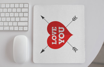 Rushaan Love You text in Heart -Printed Mousepads Non Slip Base Mousepad(White)