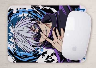 Desi Bonkers Satoru Gojo Anime Printed Rubber Base with Anti Skid Smooth Surface Mousepad(Purple, Black, White)