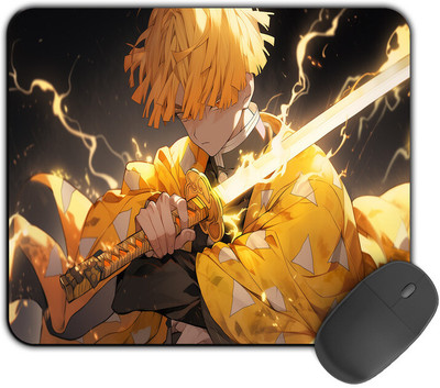 Kirmada Printed Designer Mouse Pad Cool Zenitsu Non-Slip Demon Slayer Non Slip Base Mousepad(Multicolor)