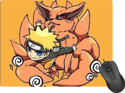 SuperiorFH Anime Gaming (9 inch x 7 inch) Narutro and Nine-Tailed Beast, Kurama Non Slip Base Mousepad(Orange)