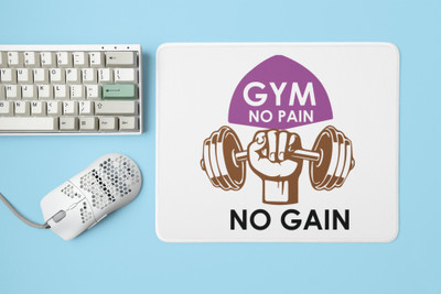 Rushaan Gym, No Pain, No Gain, (BG Brown, Violet and Black) - Printed Mousepad Non Slip Base Mousepad(White)