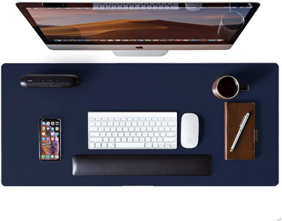 SHIDHMI Laptop Pad Desk Pad, PU Leather Office Desk Mat, Ultra Thin, Extra Large, Waterproof Desk Blotter, Laptop Mouse Pad Table Protector for Office and Home Non Slip Base Dual Sided Mousepad(Dark Blue)
