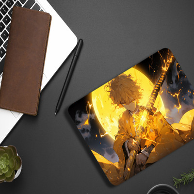 Inkaura Zenitsu Demon Slayer Anime Mousepad 9x7inch | Printed Gaming Desk Mat for Laptop Non Slip Base Mousepad(Multicolor)