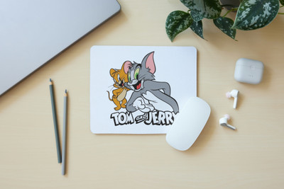 Zipcartz Tom and Jerry Printed Deskmat - Cartoon Mouse Pad for Pc & Laptop,Gaming,Work Non Slip Base Mousepad(White)