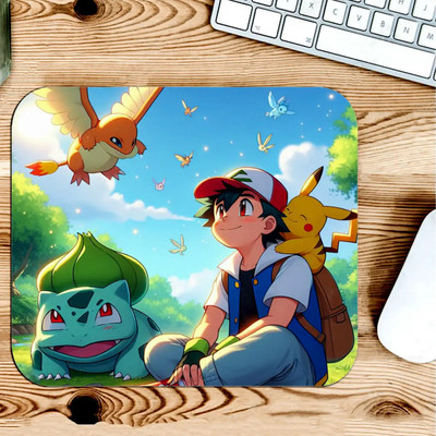 Gfylo Ash Ketchum and Pokemons Printed Mouse pad Smooth Surface and anti-Slip Non Slip Base Mousepad(Multicolor)