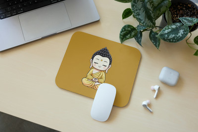 Zipcartz dorable Buddha Mouse Pad for Work & Study Desk, High-Quality Print Non Slip Base Mousepad(Yellow)