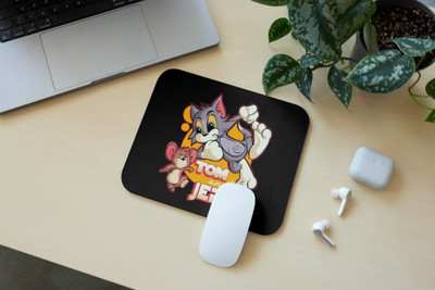 Zipcartz Tom and Jerry Printed Deskmat - Cartoon Mouse Pad for Pc & Laptop,Gaming,Work Non Slip Base Mousepad(Black)