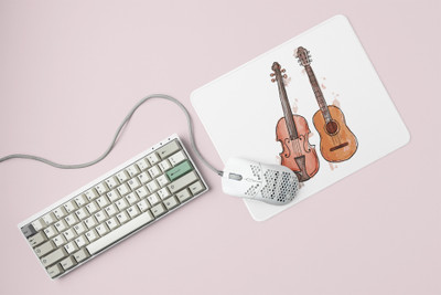 Rushaan Guitar and violin Printed Mousepads For Music Lovers Non Slip Base Mousepad(White)