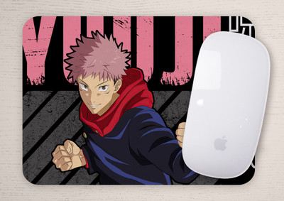 Desi Bonkers Yuuji Itadori Anime Printed Rubber Base with Anti Skid Smooth Surface Non Slip Base Mousepad(Blue, Black, Red, Pink)