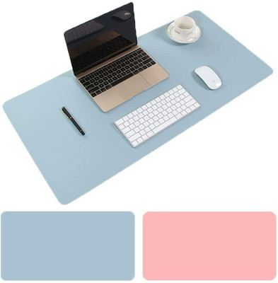 SHIDHMI Laptop Pad Desk Pad, PU Leather Office Desk Mat, Ultra Thin, Extra Large, Waterproof Desk Blotter, Laptop Mouse Pad Table Protector for Office and Home Non Slip Base Dual Sided Mousepad(Pink&Sky Blue)