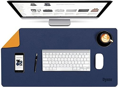 Dyazo Plus Vegan PU Leather Premium Extended Desk Mat for Work from Home/Office/Gaming Non Slip Base Dual Sided Mousepad(Navy Blue & Yellow)