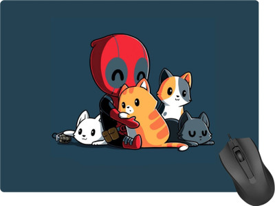 SuperiorFH Gaming Mouse Pad – (9 inch x 7 inch) Deadpool Playing With Cats Non Slip Base Mousepad(Navy Blue)
