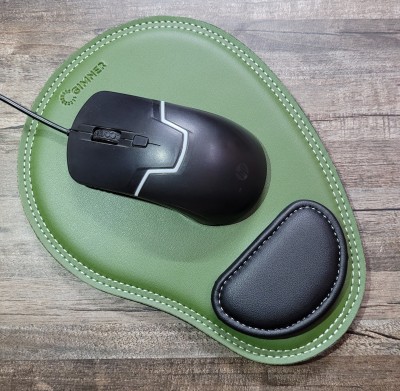 GIMNER Leather MousePad with Wrist Support ,Ergonomically Designed Non-Slip Velvet Base Mousepad(Green)