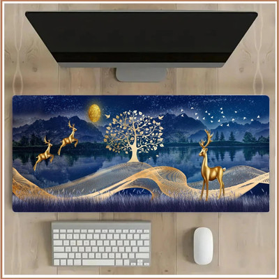 DARSHANAM WORLD Anti-Slip Keyboard Pad, Large Cheat Sheet Mouse Pad, Large Rubber Base Desk Mat Non Slip Base Mousepad(Gold Deer)