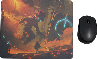 ARTOLIC concept man looking giant robot with burning city Mouse Pad for Office Non Slip Base Mousepad(Multicolor)