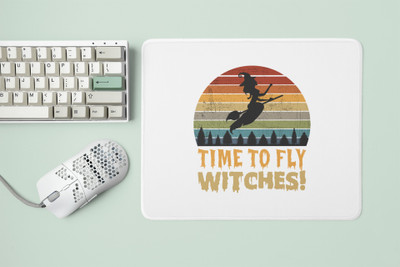 Special Trend Hub Time To fly WitchesHalloween theme printed white gaming mousepad Non Slip Base Mousepad(White)