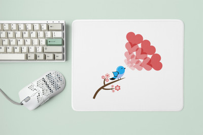 Rushaan Love Bird On Branches-Printed Mousepads Non Slip Base Mousepad(White)