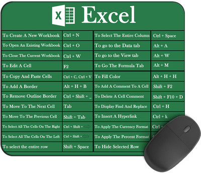 Kirmada Printed Design Excel Ms Shortcut Key Non-Slip Water Proof Mouse Pad. Non Slip Base Mousepad(Multicolor)