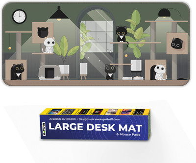 Trading Mantras Cozy Cat 60x30cm Non-Slip Large Gaming Mouse Pad with Corner Stitching Mousepad(Dark Green)
