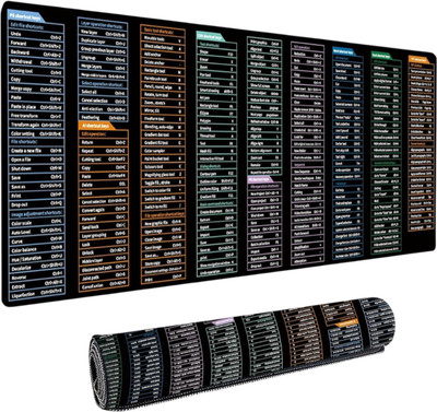 Dyazo Plus Large Keyboard Shortcut Extended Deskmat with PS AI CDR PR Word Excel Keys Non Slip Base Mousepad(Black)