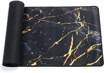 AZTORA Yellow Line Marble Texture Effect Ultra Thin Rubber Keyboard Mat Non Slip Base Dual Sided Mousepad(Black & Yellow)