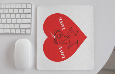 Rushaan Cute Coulpe Inside The Heart -Printed Mousepads Non Slip Base Mousepad(White)