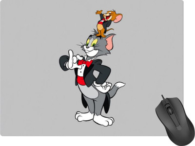 SuperiorFH Anime Gaming (9 inch x 7 inch Tom and Jerry in a playful interaction Non Slip Base Mousepad(LightGray)