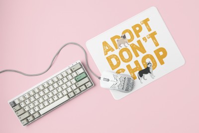 MiTrends Adopt, don't shop Yellow Text -printed Mousepads for pet lovers(20cm x 18cm) Mousepad(White)