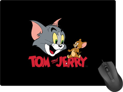 SuperiorFH Anime Gaming Mouse Pad – (9 inch x 7 inch) Tom and Jerry looking Happy Non Slip Base Mousepad(Red&Black)